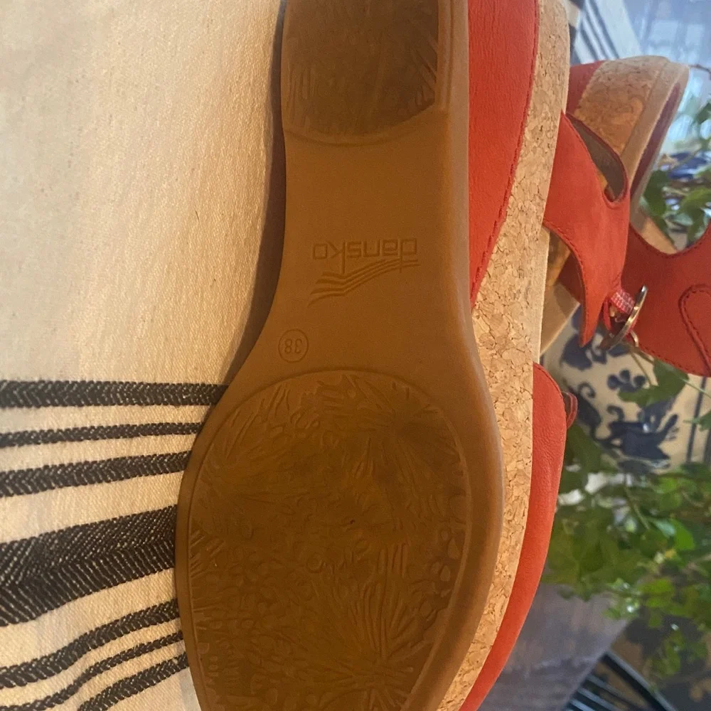 Dansko Red Cork Wedge Sandals with Ankle Strap - Picture 4 of 5